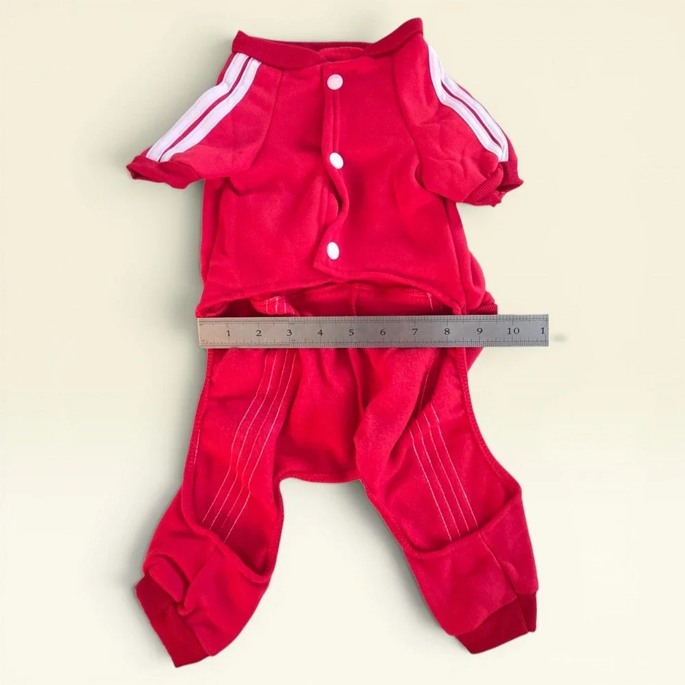 Red Superstar Pet Tracksuit Jumpsuit Dog Cat Athletic Outfit‎ Red White Stripe